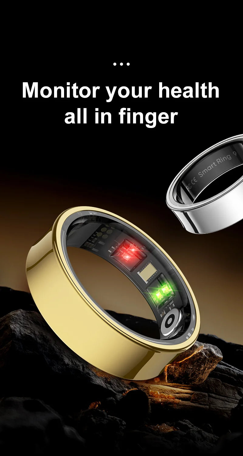 R09 Smart Ring Men Women with Charging Case Heart Rate Blood Oxygen 5ATM Waterproof Smartring for Xiaomi Samsung Android IOS