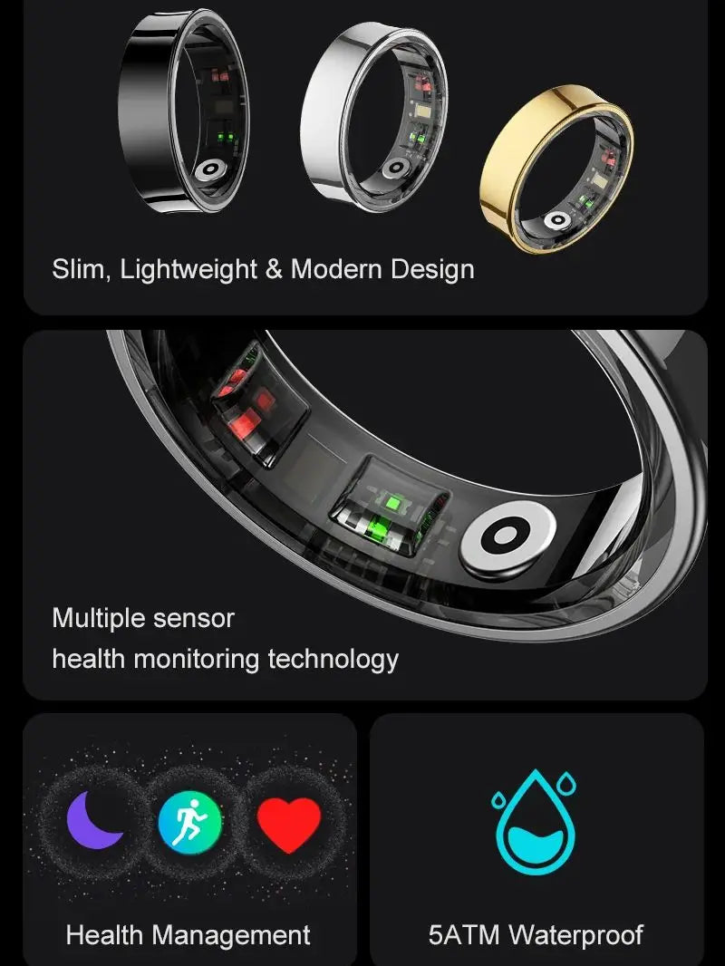 R09 Smart Ring Men Women with Charging Case Heart Rate Blood Oxygen 5ATM Waterproof Smartring for Xiaomi Samsung Android IOS